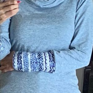Pretty soft blue pullover top with cowl neck.